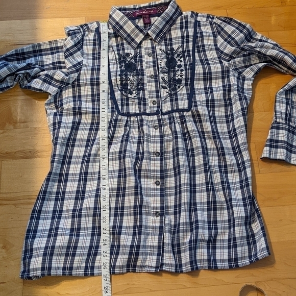 GLORIA Vanderbilt plaid embroidered boho cotton shirt size XL @R - Picture 9 of 10